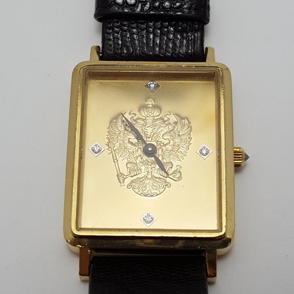 18kt Yellow Gold Franklin Mint Royal Crest Tank Leather Band Men's Watch 24mm - Picture 5 of 11